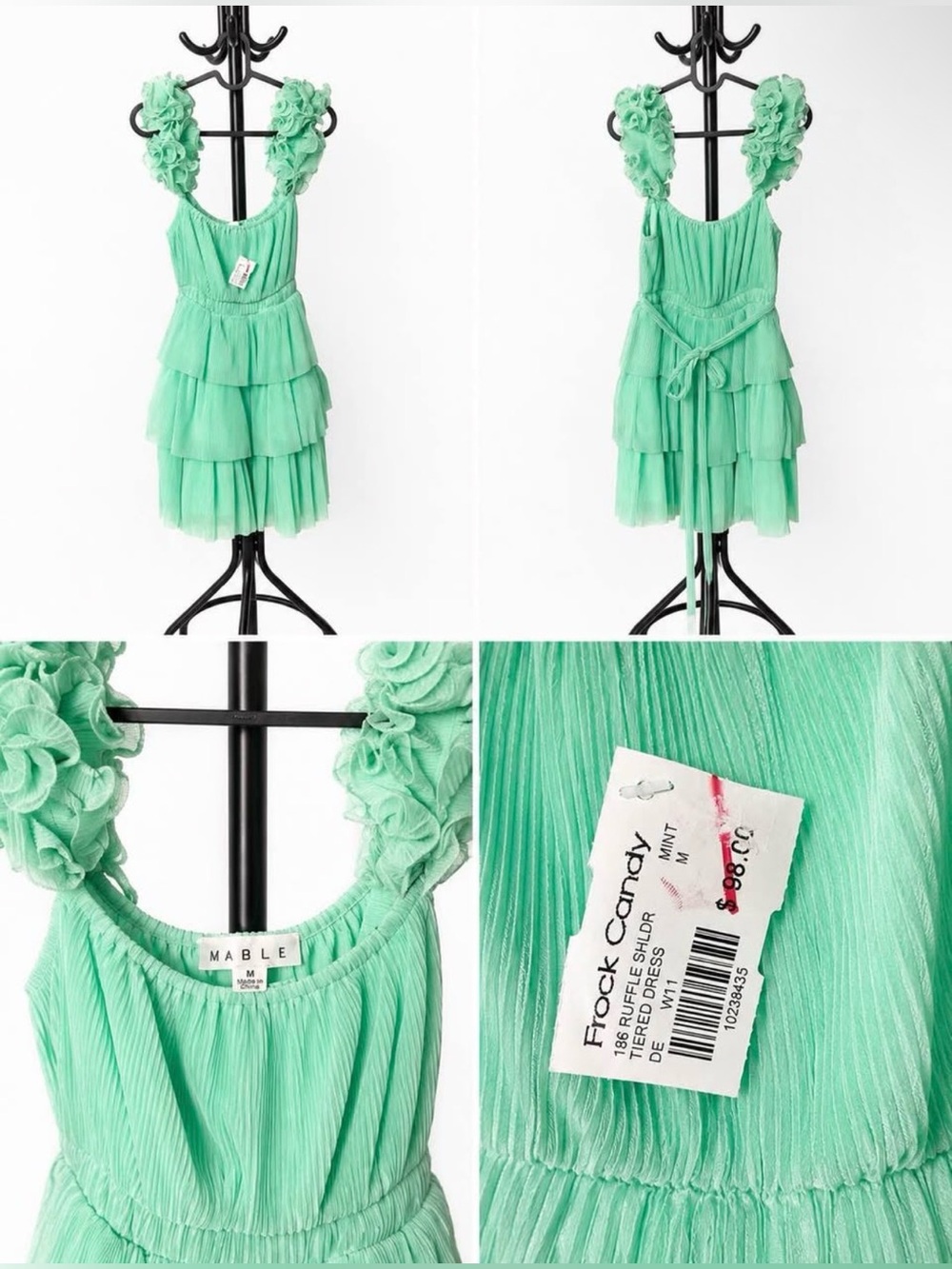 🌿 NWT Mable Mint Pleated Tiered Ruffle Dress - Size Medium - Boutique Style